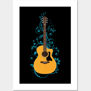 Natural Auditorium Acoustic Guitar Flowering Vines Posters and Art